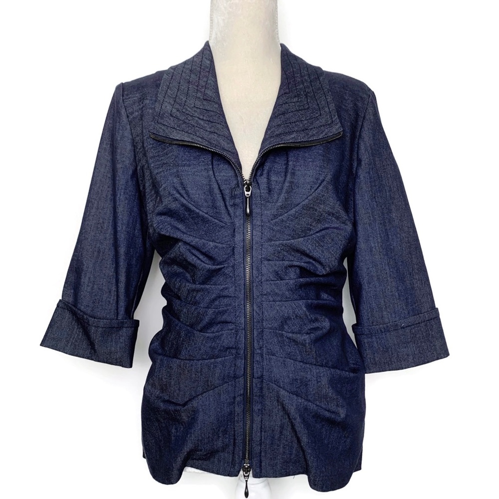 Joseph Ribkoff ruched zip up jacket denim